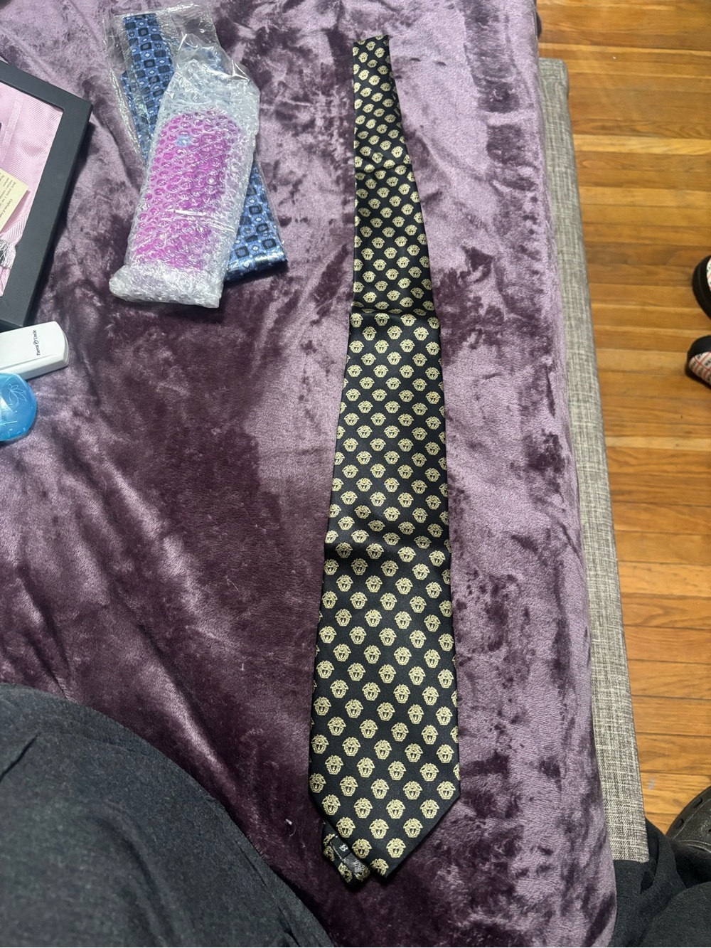 Versace Black and Gold Medusa Pattern Silk Tie